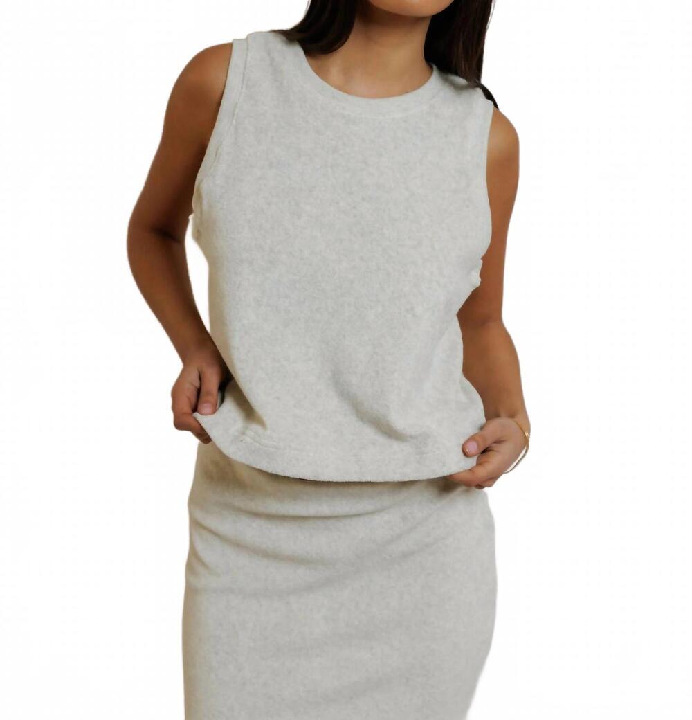 NEW PERFECTWHITETEE esther loop terry high neck crop tank top in oatmeal
